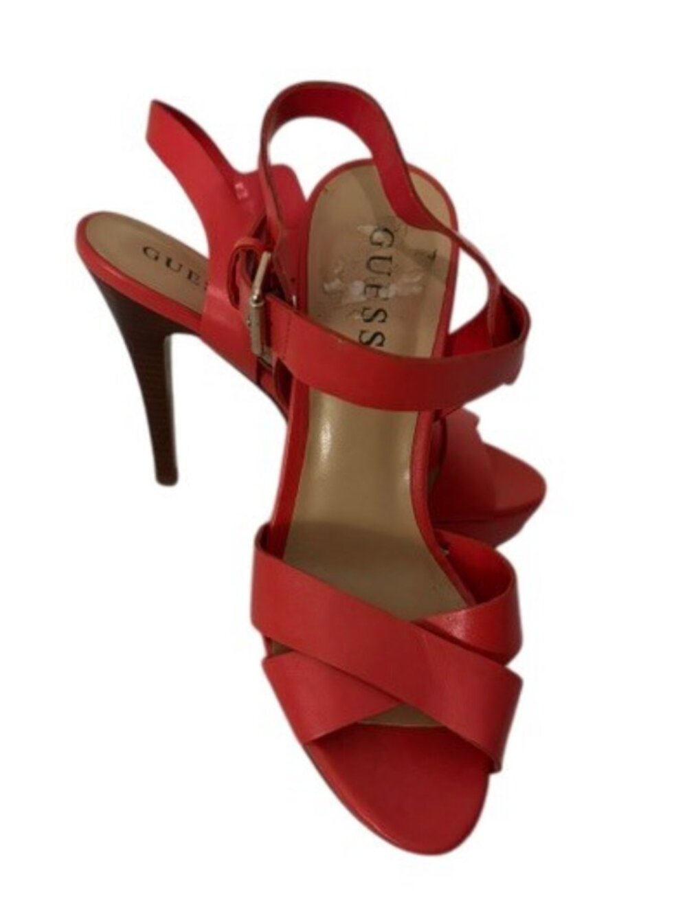 Guess Coral Pink Platform Open Toe 5" Stiletto Heel Sandals EUC 7M